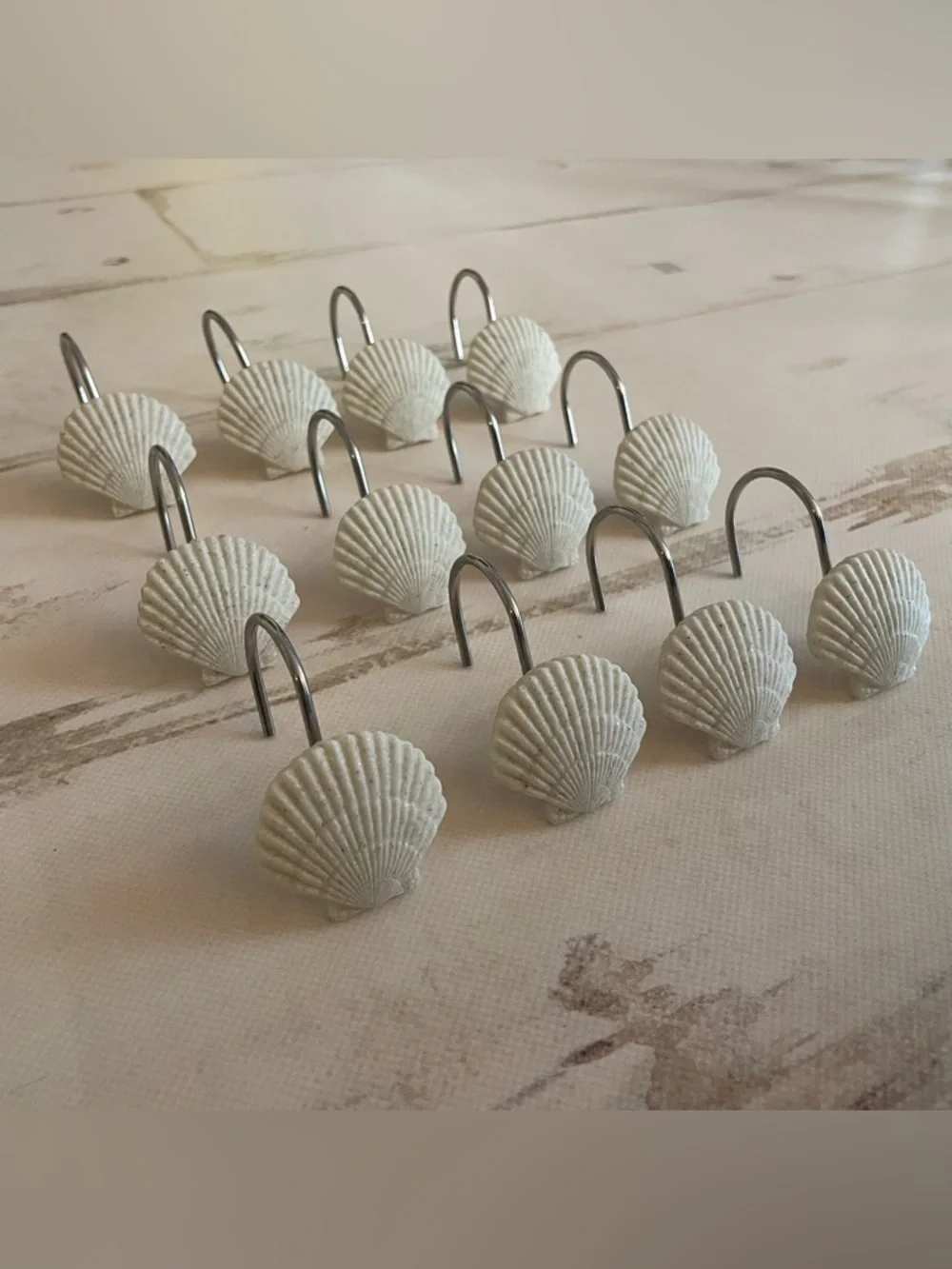 Seashell Shower Curtain Hooks Set of 12 in White